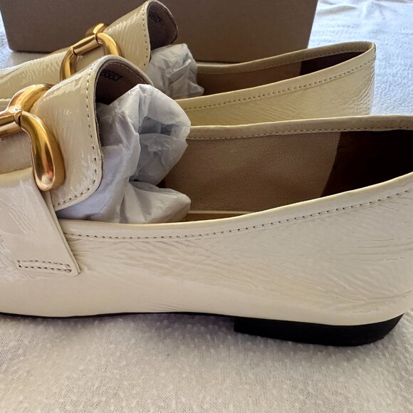 Anthropologie Bibi Lou Zagreb Patent Leather Gold Horsebit Loafers Cream 37 - Picture 8 of 14